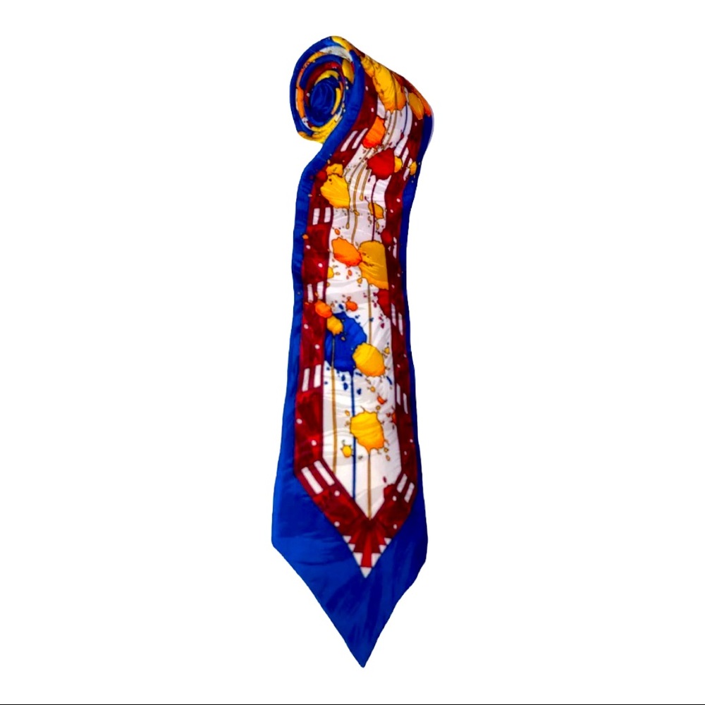 Vintage 90s retro neck Tie Rush Limbaugh No Boundaries Silk paint Splatter Y2K